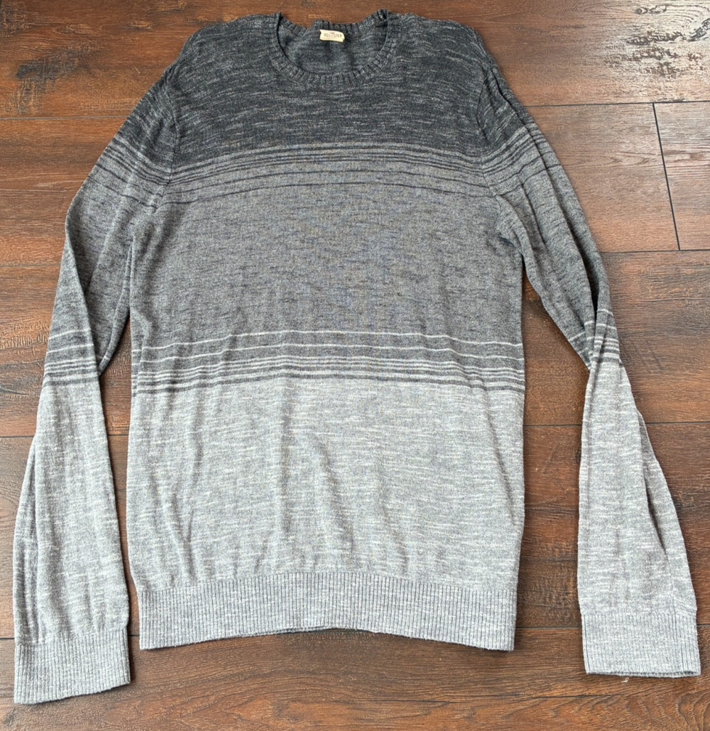 Hollister California Men’s Long Sleeve Pullover Sweater Gray Ombre, Size L